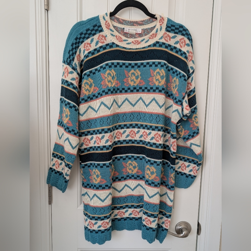Stunning‎ VTG Floral Grandma Sweater Dress M/L
